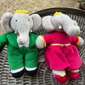 Vintage Applause King Babar and Queen Celeste 9” Plush Elephant Stuffed Animals